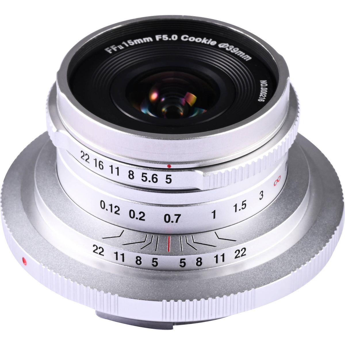 Lente Venus Optics Laowa 15mm f/5 Cookie (Plateado) - vista frontal