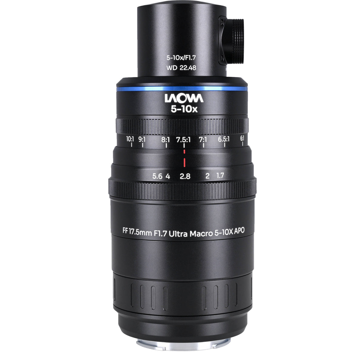 Lente Venus Optics Laowa Aksen 17.5mm f/1.7 5-10x Ultra Macro APO con Coaxial Illumination - vista lateral