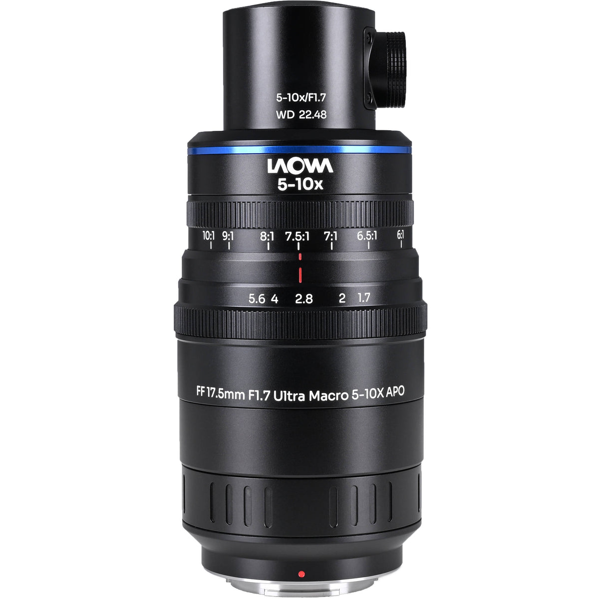 Lente Venus Optics Laowa Aksen 17.5mm f/1.7 5-10x Ultra Macro APO con Coaxial Illumination - vista lateral