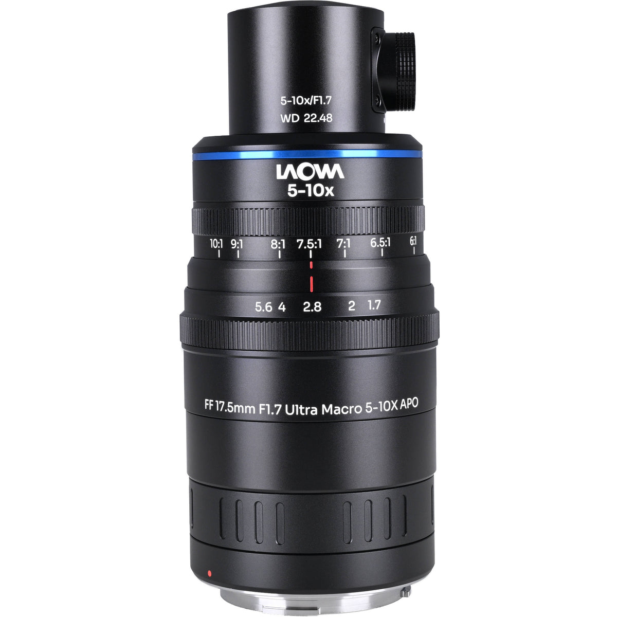 Lente Venus Optics Laowa Aksen 17.5mm f/1.7 5-10x Ultra Macro APO con Coaxial Illumination - vista lateral