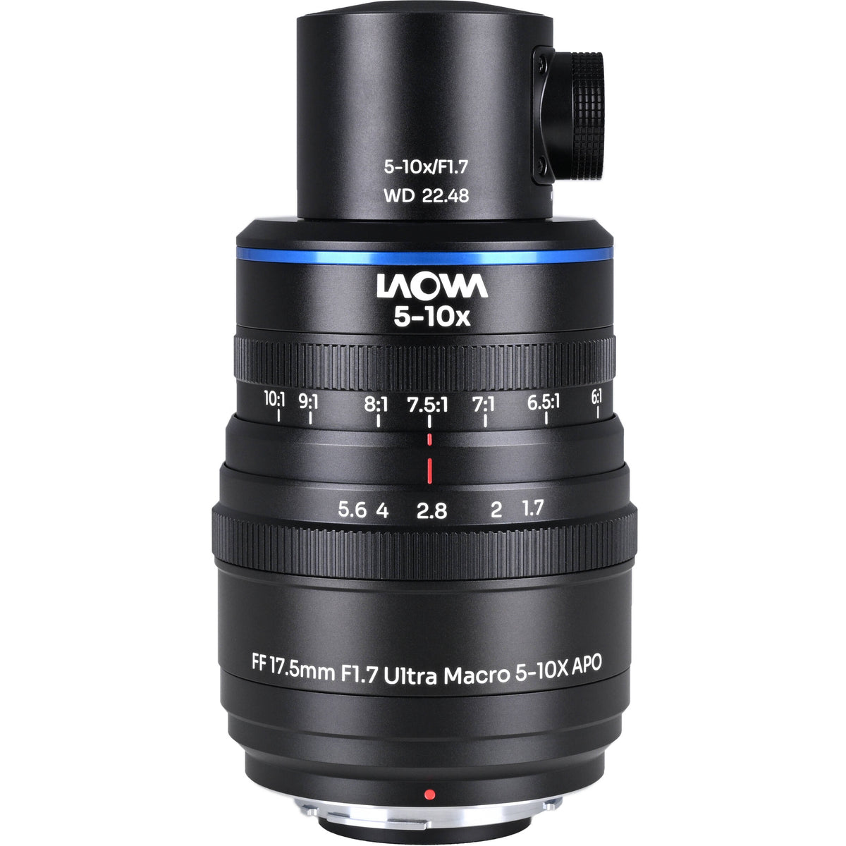 Lente Venus Optics Laowa Aksen 17.5mm f/1.7 5-10x Ultra Macro APO con Coaxial Illumination - vista lateral