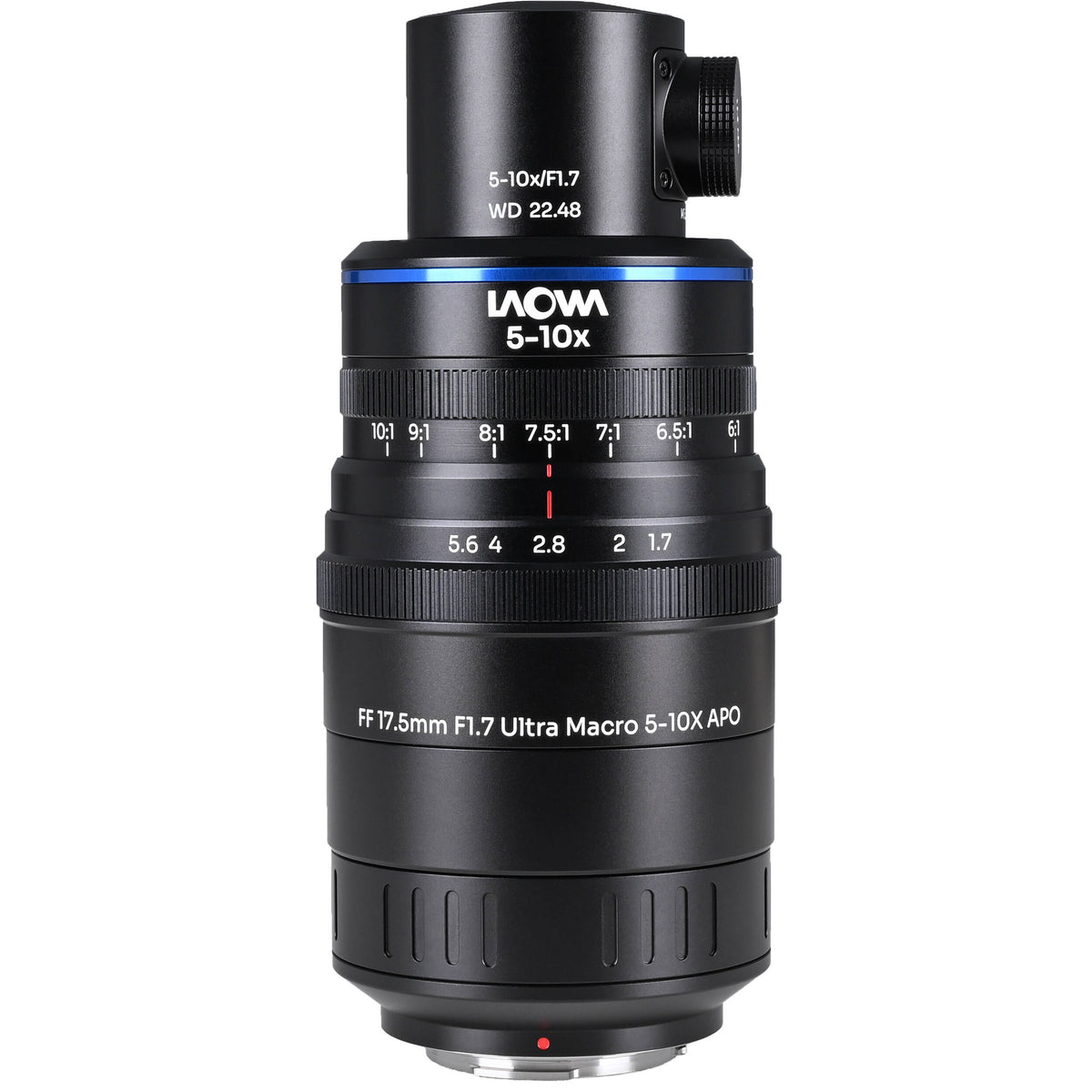 Lente Venus Optics Laowa Aksen 17.5mm f/1.7 5-10x Ultra Macro APO con Coaxial Illumination - vista lateral