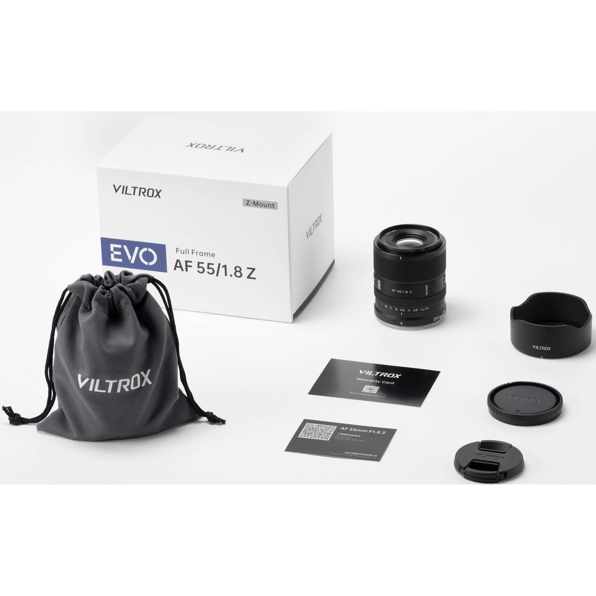 Lente Viltrox 55mm f/1.8 EVO - contenido de la caja
