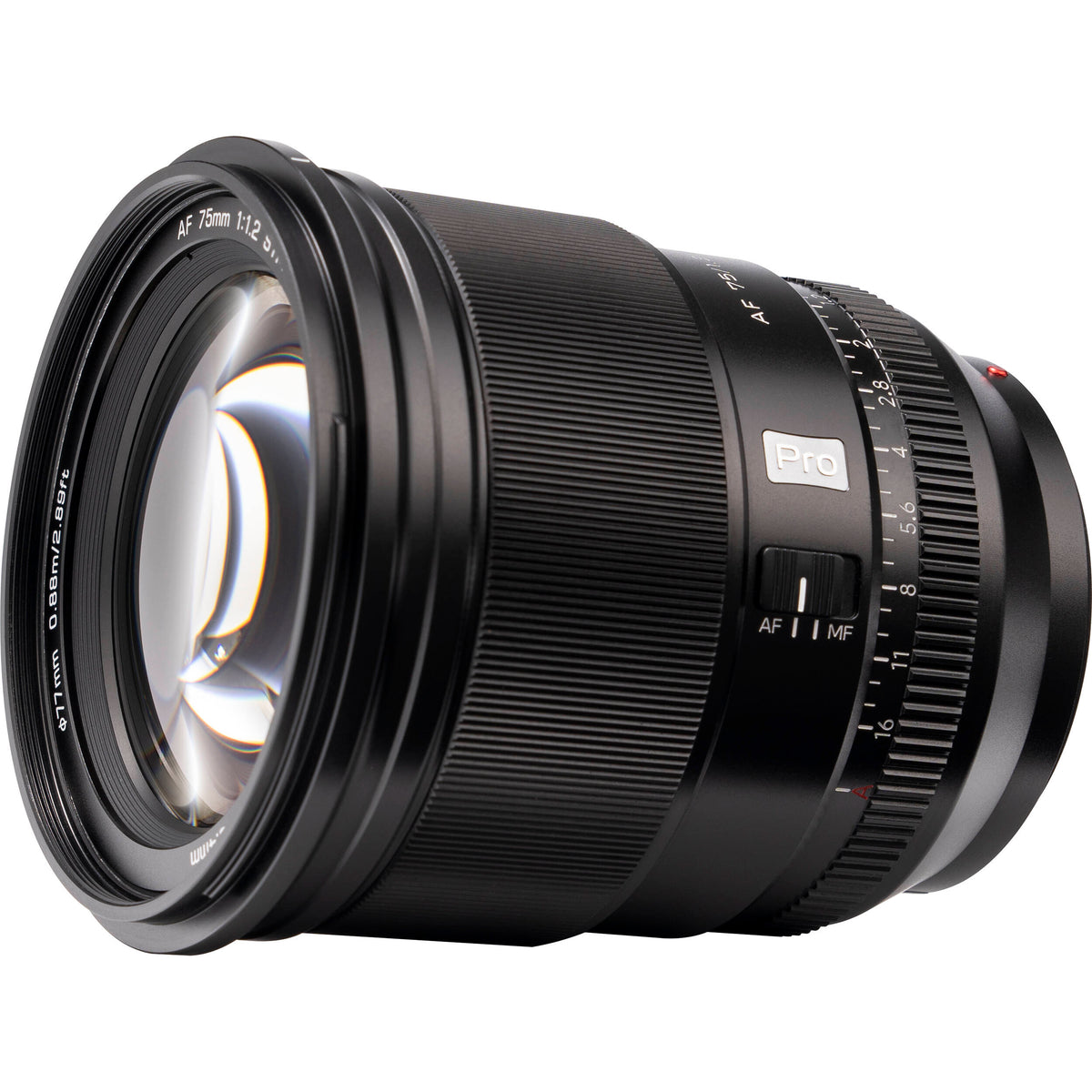 Lente Viltrox 75mm f/1.2 AF - vista lateral