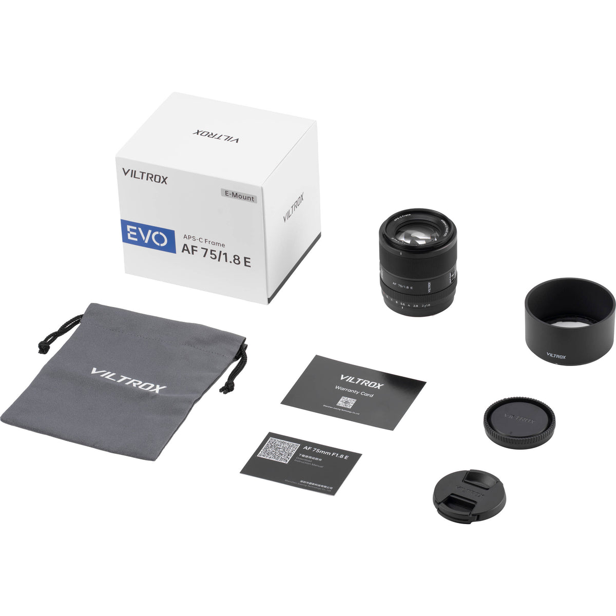 Lente Viltrox 75mm f/1.8 EVO AF - contenido de la caja