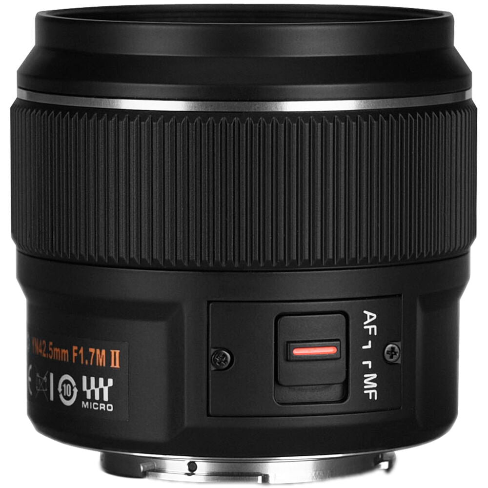 Lente Yongnuo YN 42.5mm f/1.7 M II - vista lateral