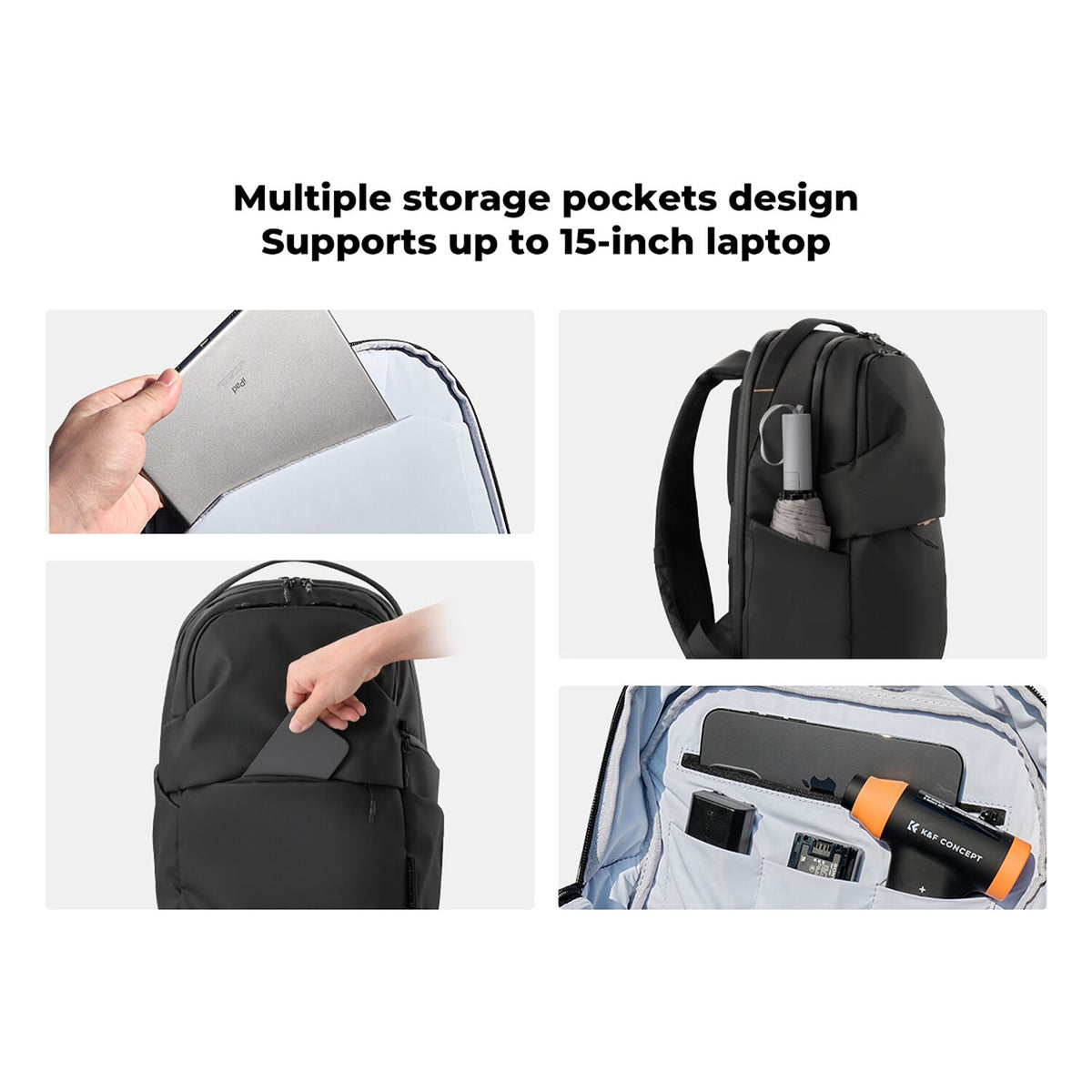 Mochila K&F Concept Urban Wander 03 (Negro, 25L) - contenido de la caja