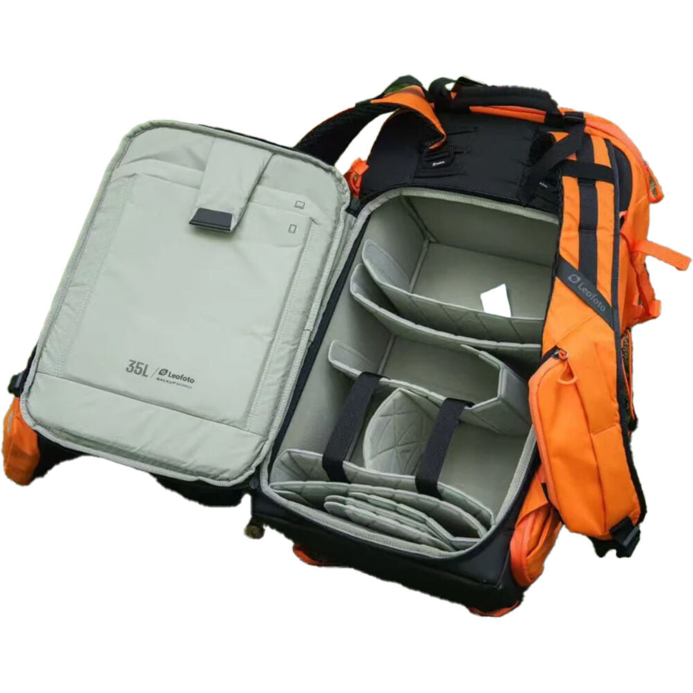 Mochila Leofoto todo en uno de viaje con Mediano inserto (Naranja, 35L) - vista frontal