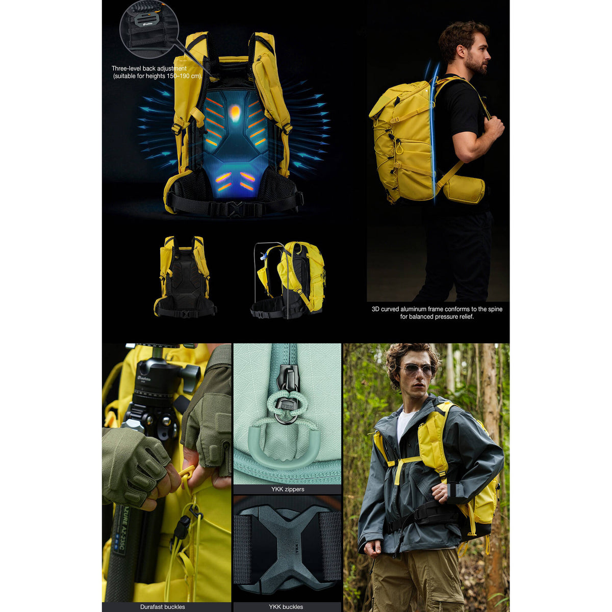 Mochila Leofoto todo en uno de viaje con Mediano inserto (Negro, 35L) - detalle