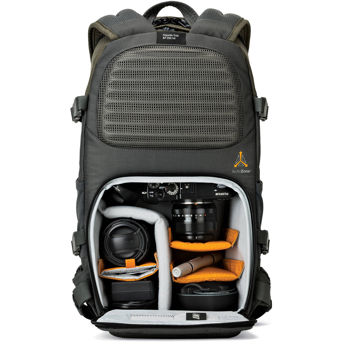 Mochila Lowepro Flipside Trek BP 250 AW (Gris/Dark Verde) - puertos y conexiones