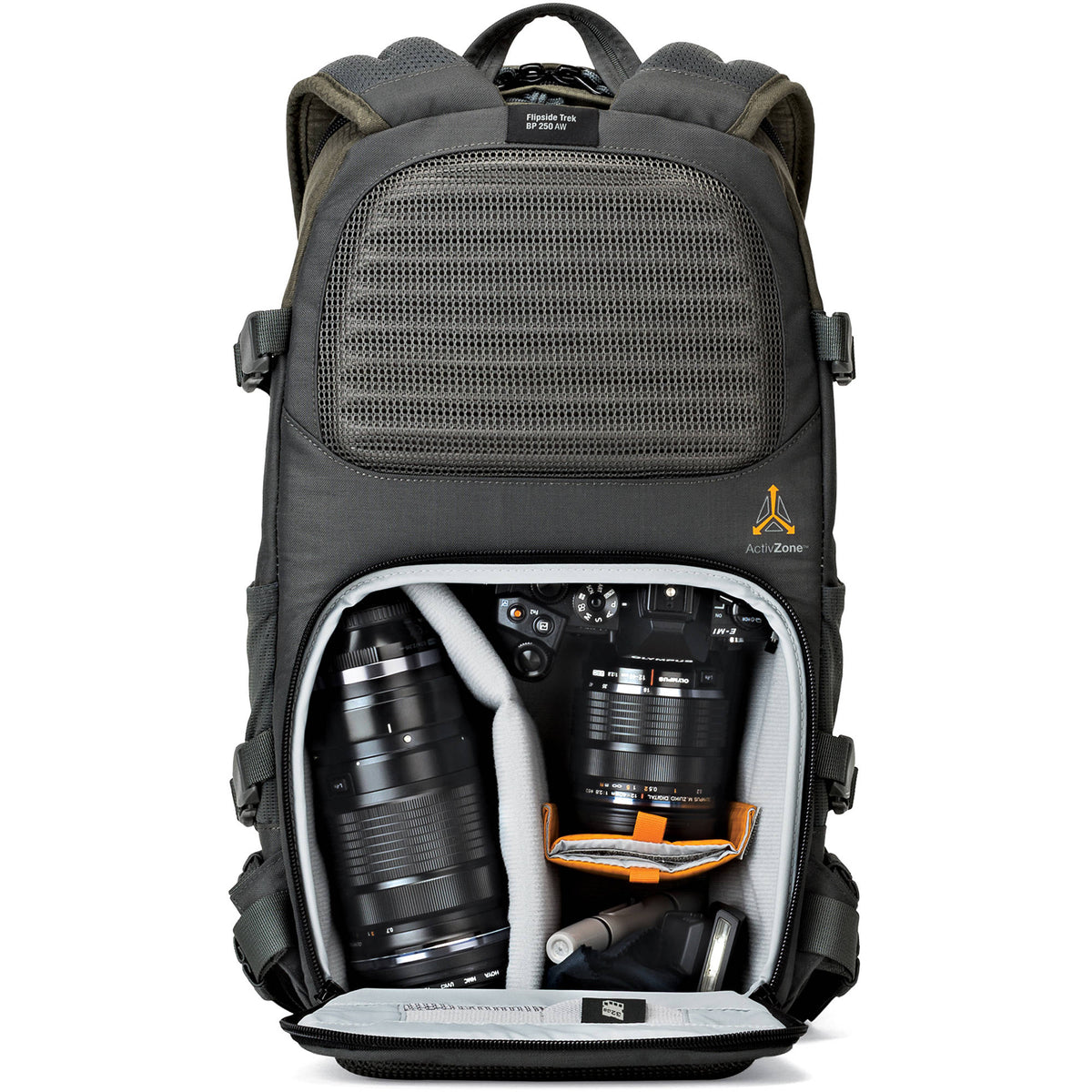Mochila Lowepro Flipside Trek BP 250 AW (Gris/Dark Verde) - detalle