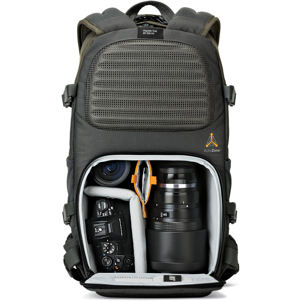 Mochila Lowepro Flipside Trek BP 250 AW (Gris/Dark Verde) - contenido de la caja