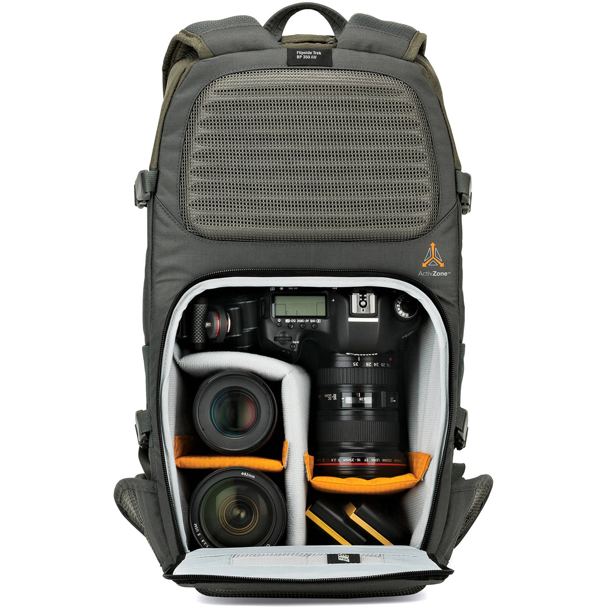 Mochila Lowepro Flipside Trek BP 350 AW (Gris/Dark Verde) - puertos y conexiones