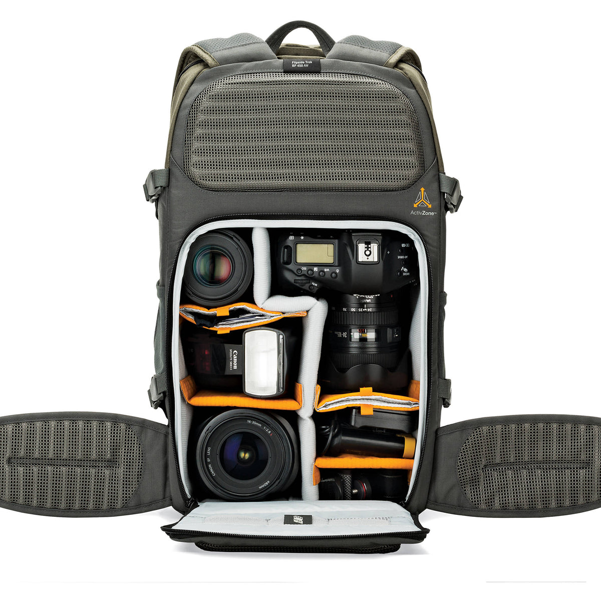 Mochila Lowepro Flipside Trek BP 450 AW (Gris/Dark Verde) - contenido de la caja