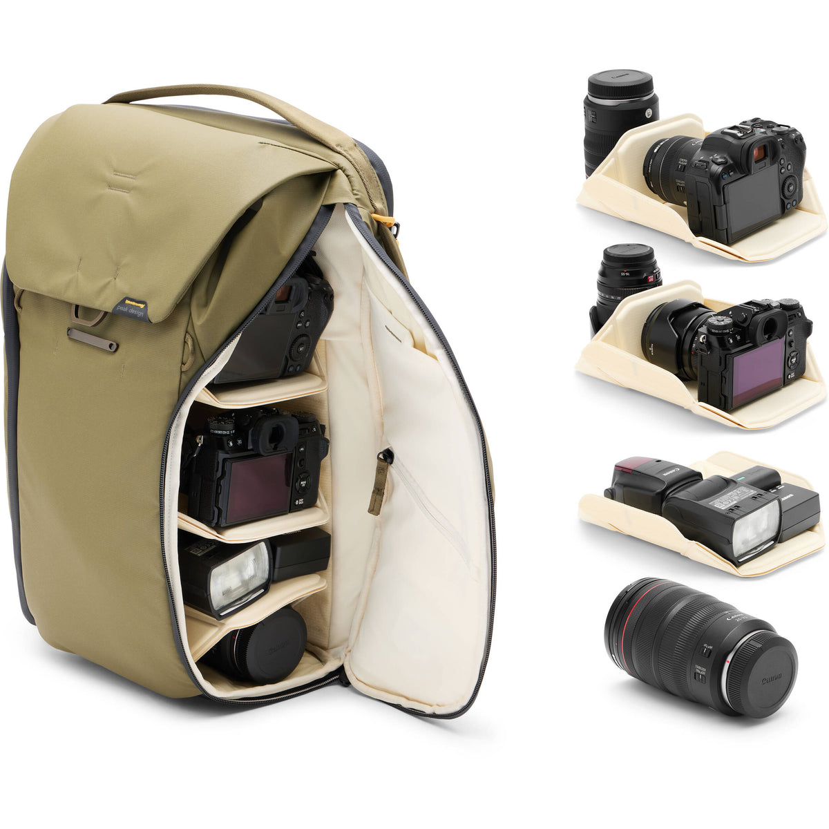 Mochila Peak Design Everyday (Kelp, 30L) - puertos y conexiones