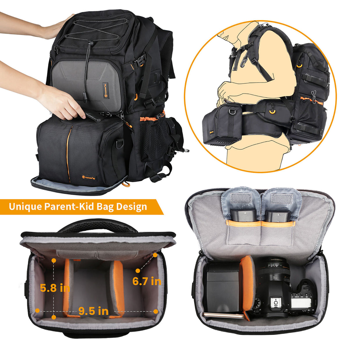 Mochila TARION PB-01 Professional 2-in-1 (Negro, 25L) - puertos y conexiones