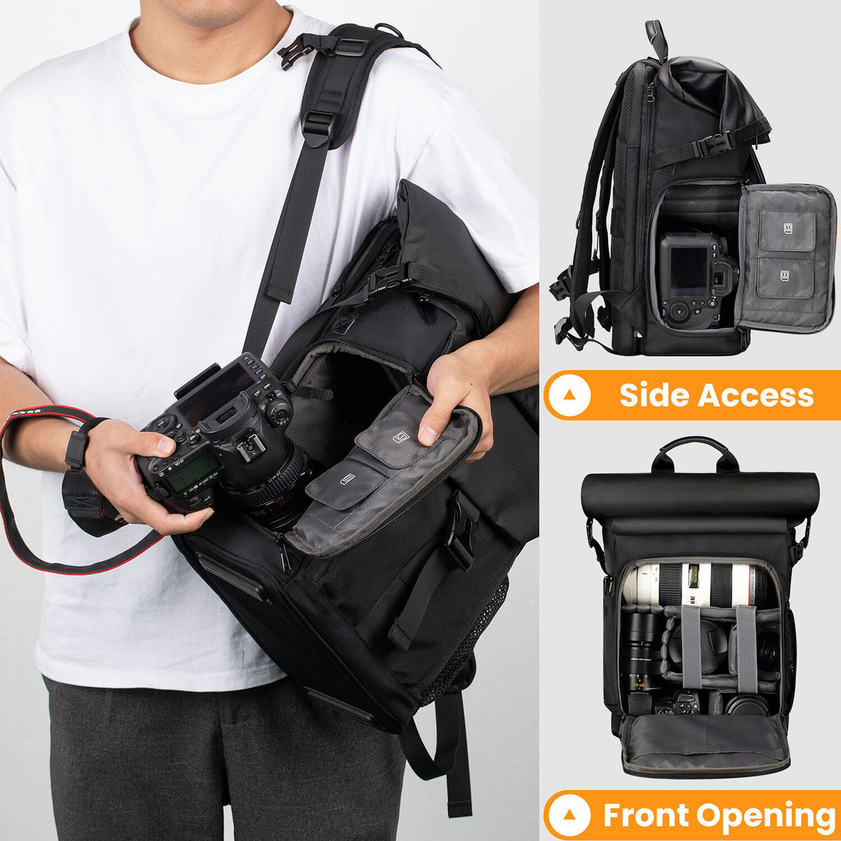 Mochila TARION SP-01 Rolltop (Negro, 20.5L) - puertos y conexiones