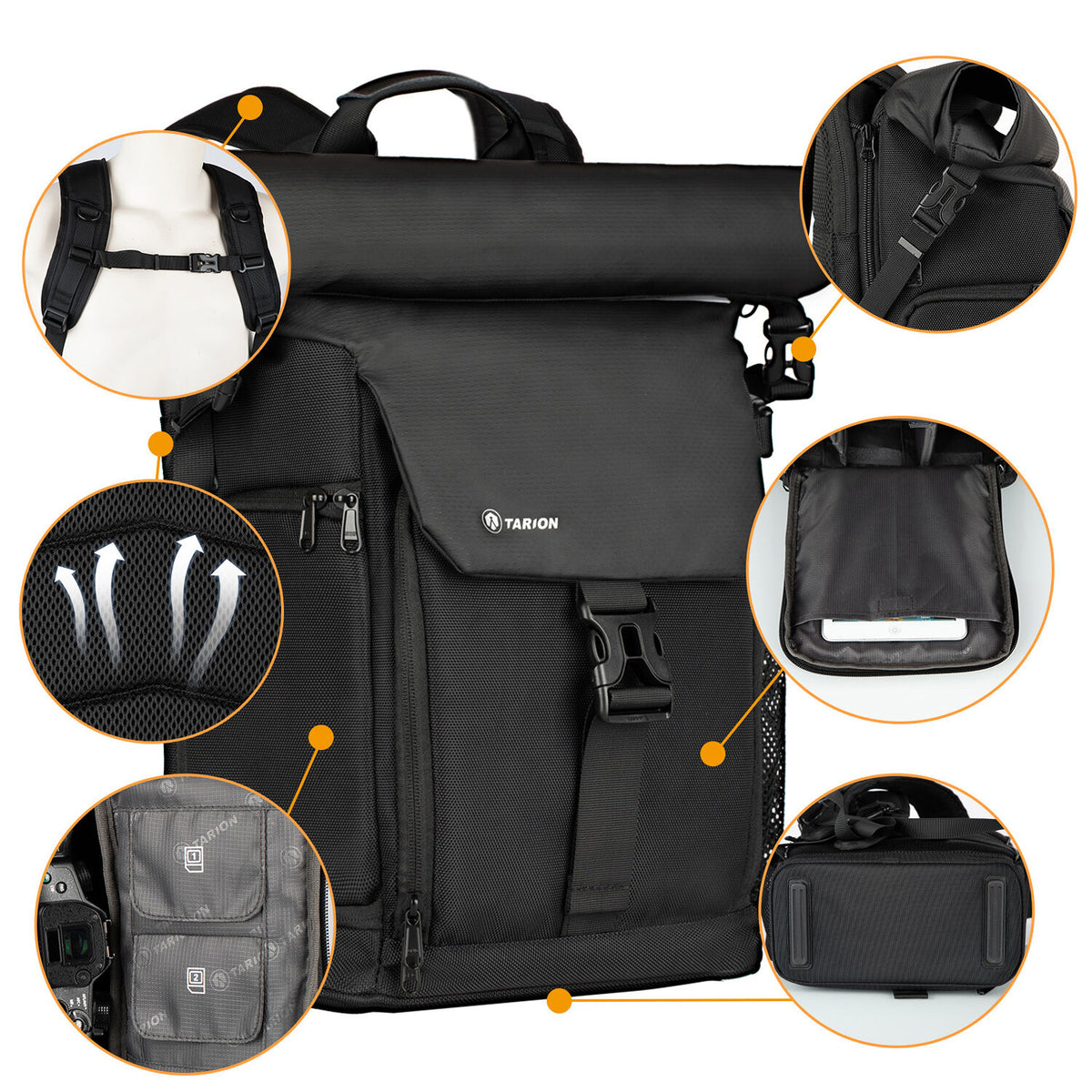 Mochila TARION SP-01 Rolltop (Negro, 20.5L) - contenido de la caja