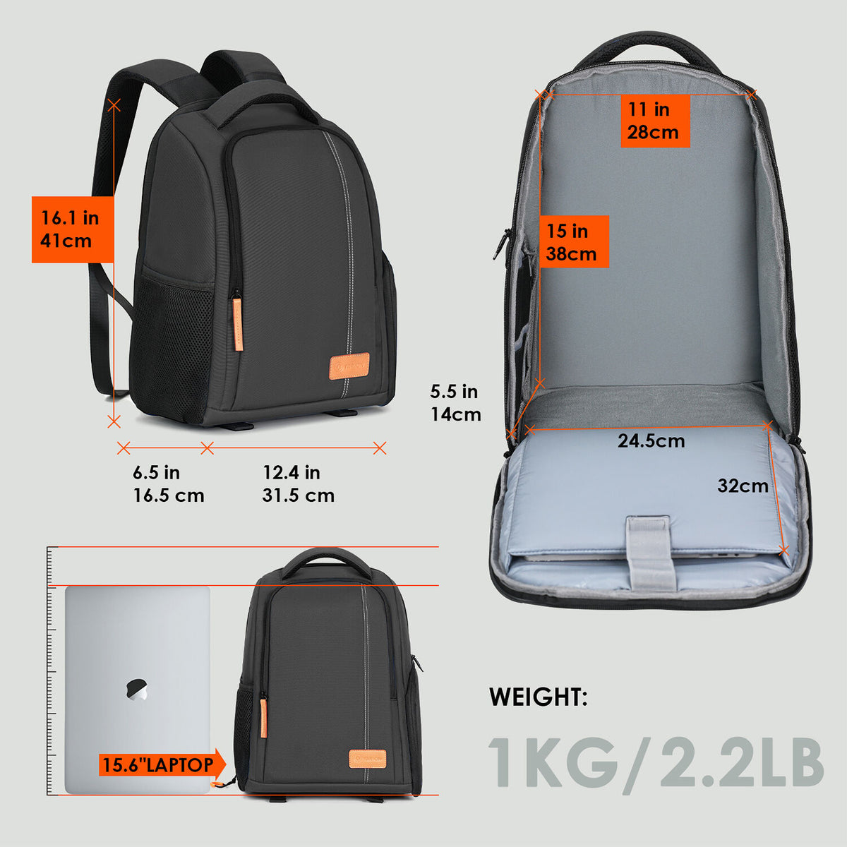 Mochila TARION TB-04 (Negro, 15L) - vista lateral