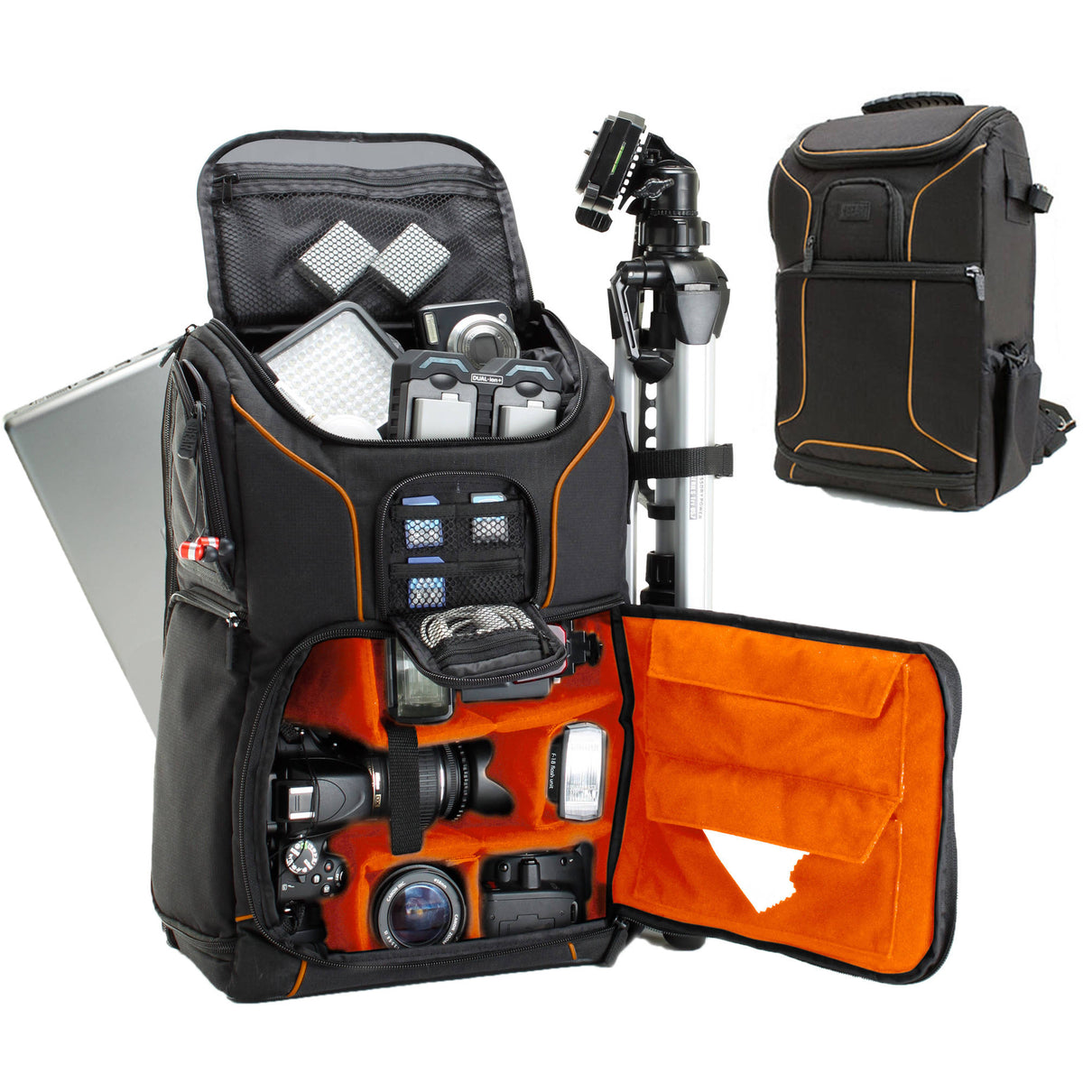 Mochila USA GEAR S17 DSLR (Negro/Naranja interior) - vista lateral