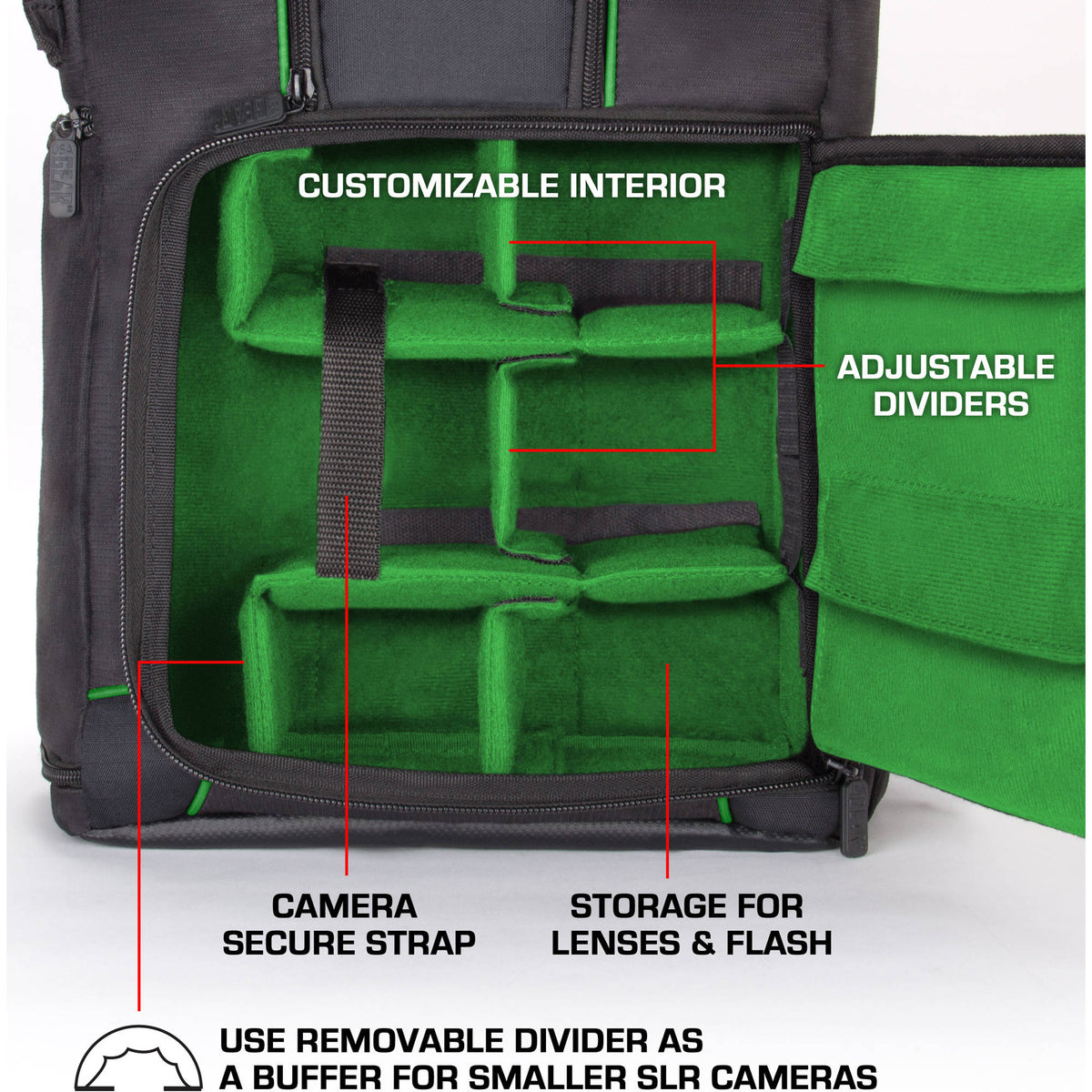 Mochila USA GEAR S17 (Negro/Interior Verde) - vista trasera