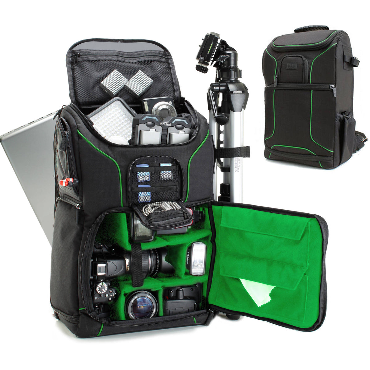 Mochila USA GEAR S17 (Negro/Interior Verde) - vista lateral