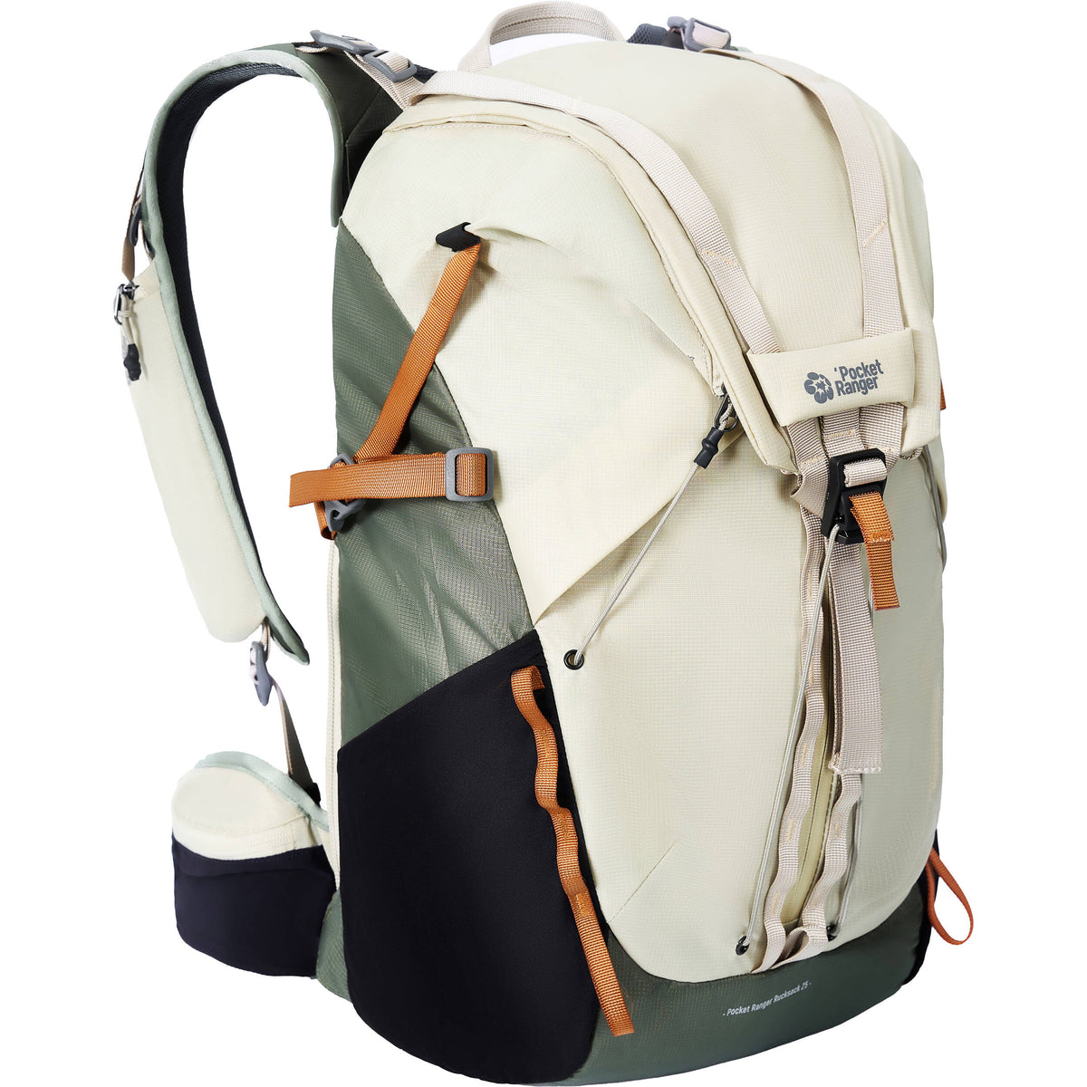 Mochila VSGO Pocket Ranger (25L, Off-Blanco & Verde) - vista lateral