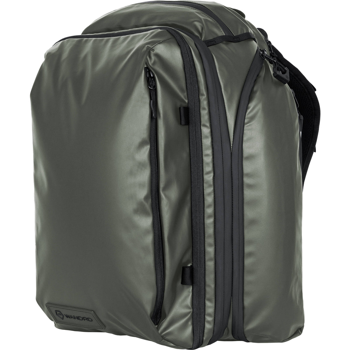 Mochila WANDRD Transit Travel con Essential Plus cubo para cámara (Wasatch Verde, 45L) - vista trasera