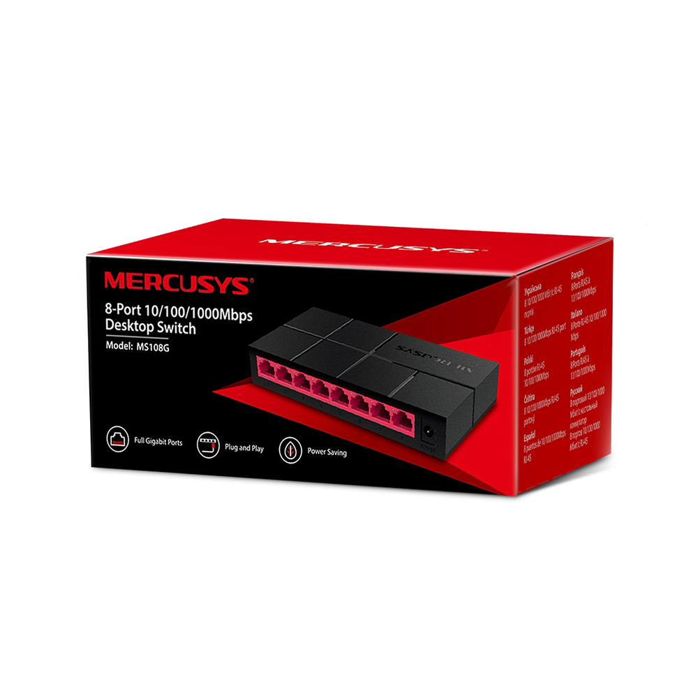 Switch no administrable para escritorio Mercusys MS108G 8 puertos