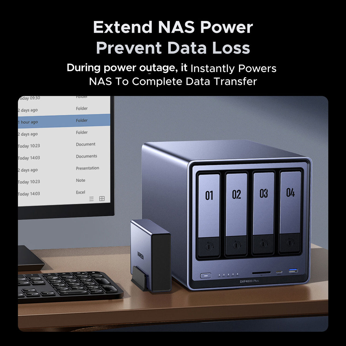NAS Desktop UGreen US3000 UPS DC 120W 12000mAh para NAS - vista frontal