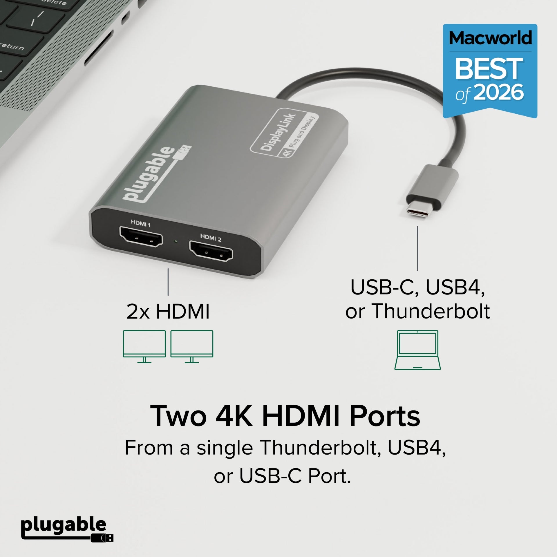 Pantalla Comercial Plugable USB C to HDMI Adapter 4K - vista 2