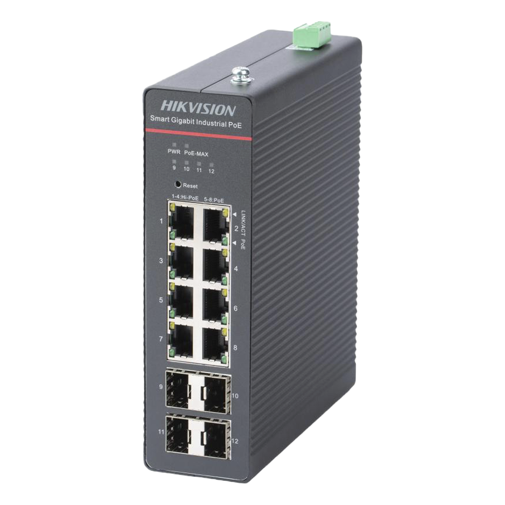 Switch PoE Hikvision - Switch Industrial No Administrable Gigabit - 2 Puertos SFP - 120 W Total - 48 a 57 VCD - DS-3T151