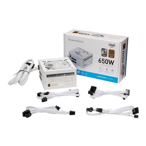 Fuente de Poder PowerSpec CW 650W 80 Plus Bronze ATX Semi Modular Blanca