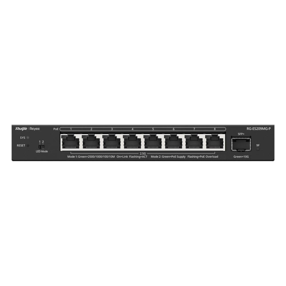Switch Administrable Capa 2 con PoE+ Multi-Gigabit Ruijie RG-ES209MG-P 130 W 8 puertos 2.5 GB