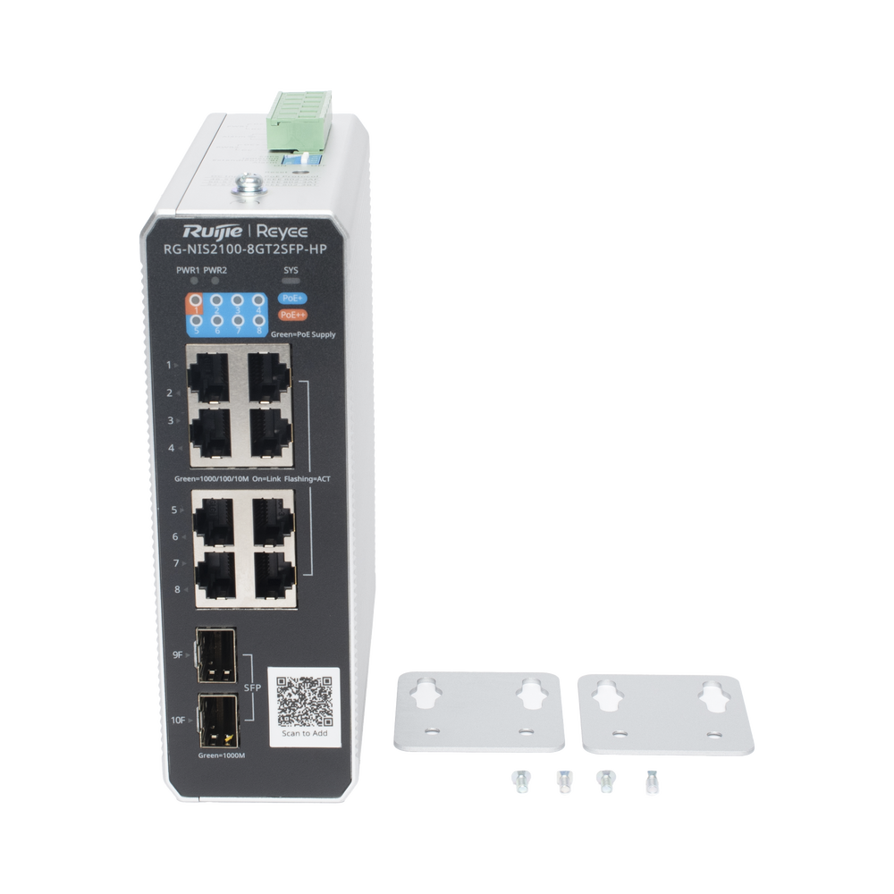 Switch Industrial PoE con gestión Ruijie RG-NIS2100-8GT2SFP-HP 1 puerto