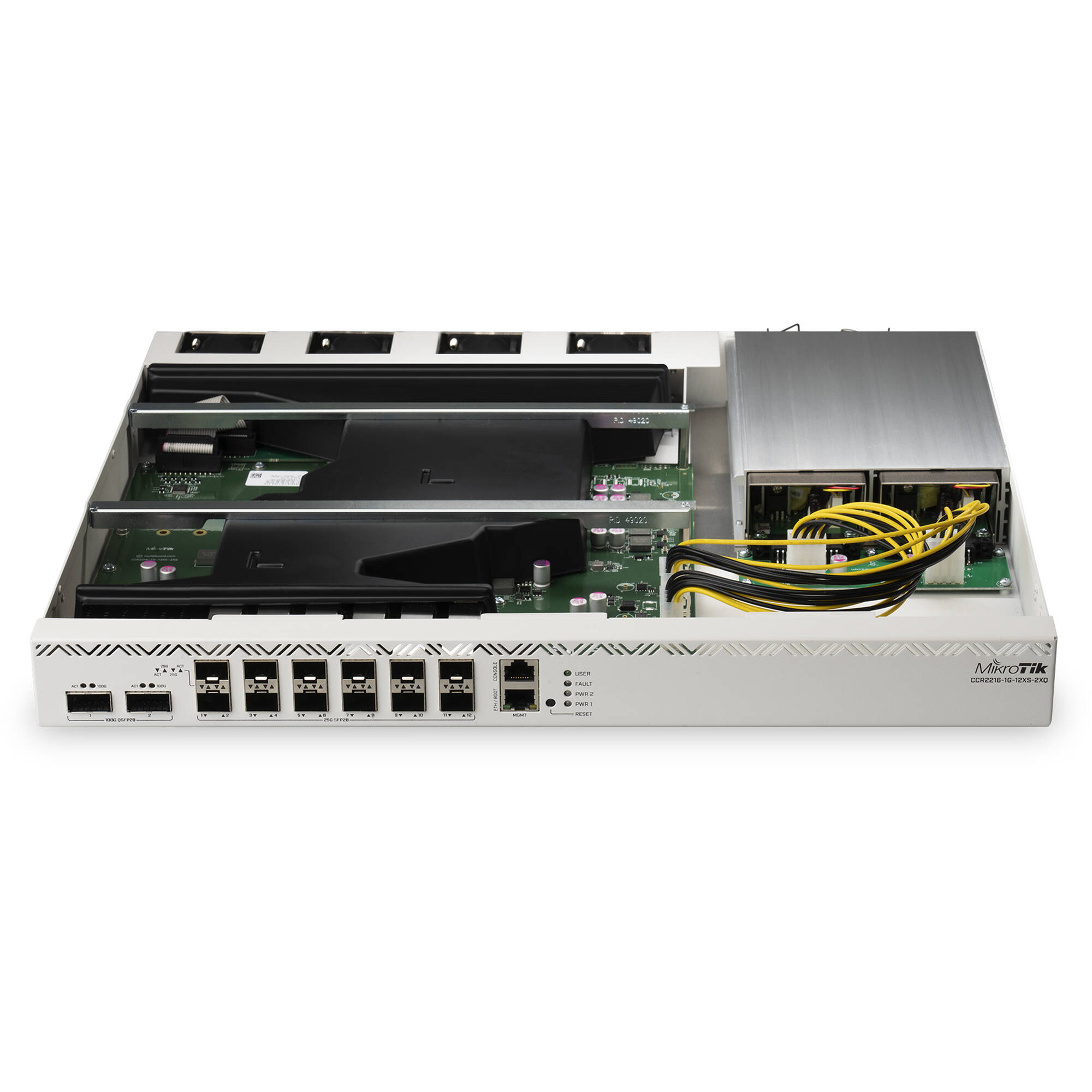 Router MikroTik Cloud Core CCR2216-1G-12XS-2XQ 15-Port SFP28 / QSFP28 Multi-Gig Router - vista trasera