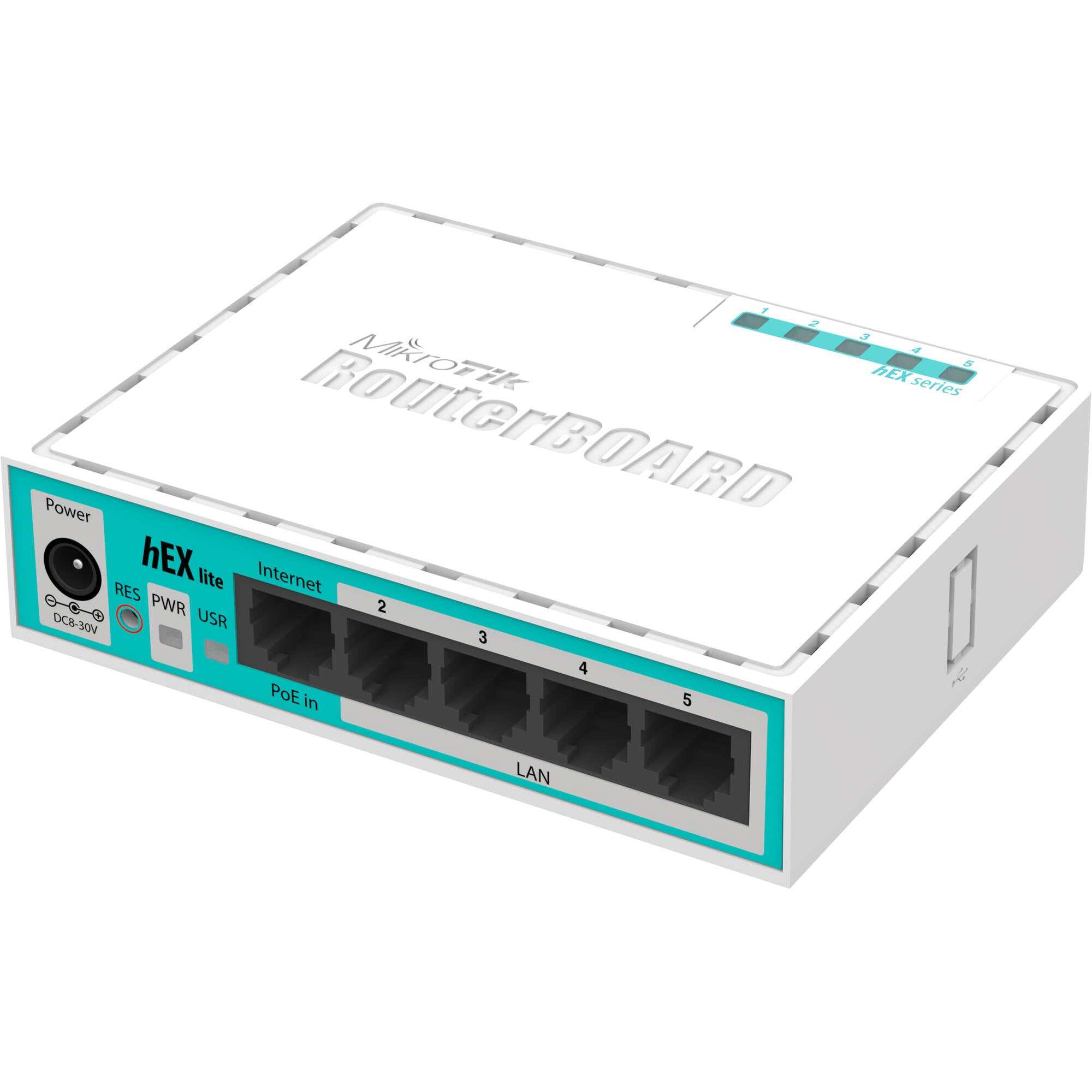 Router MikroTik hEX lite 5-Port 100Mb Wired Router - vista frontal