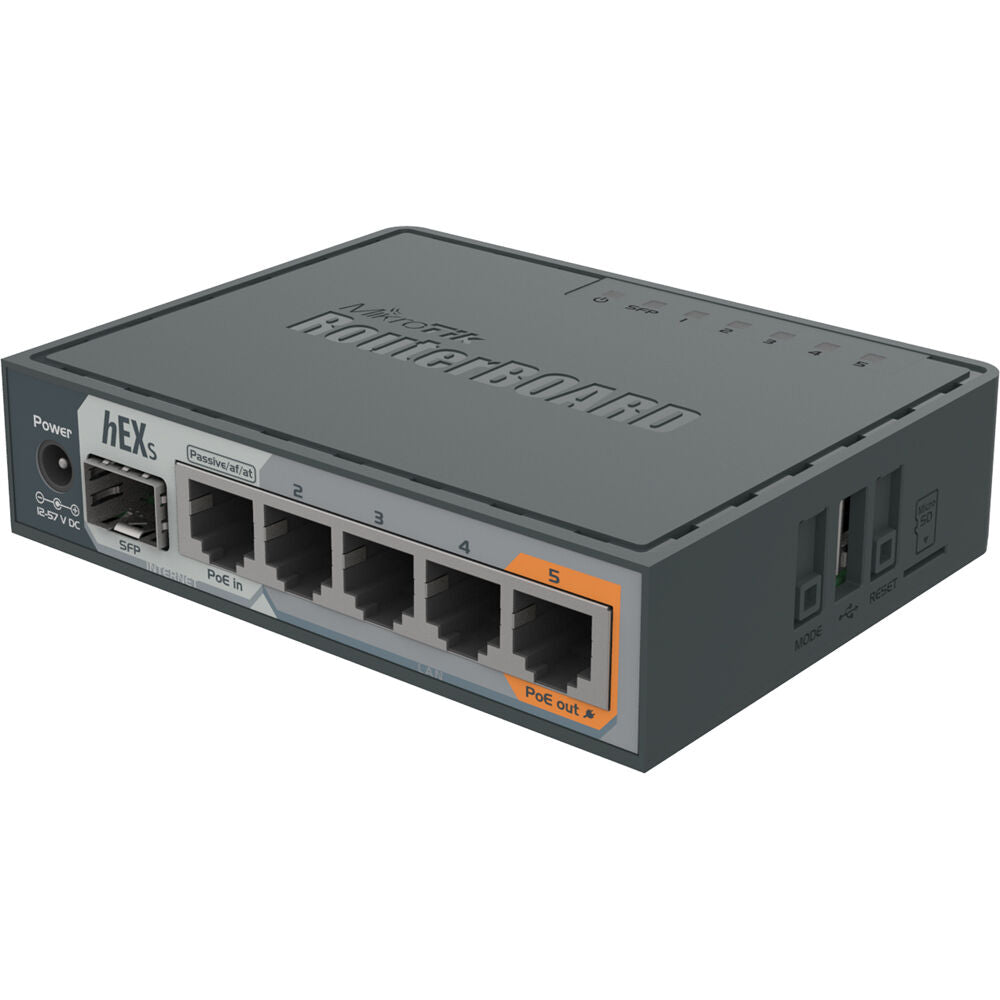 Router MikroTik hEX S 5-Port Gigabit Passive PoE Compliant Managed Router - vista frontal