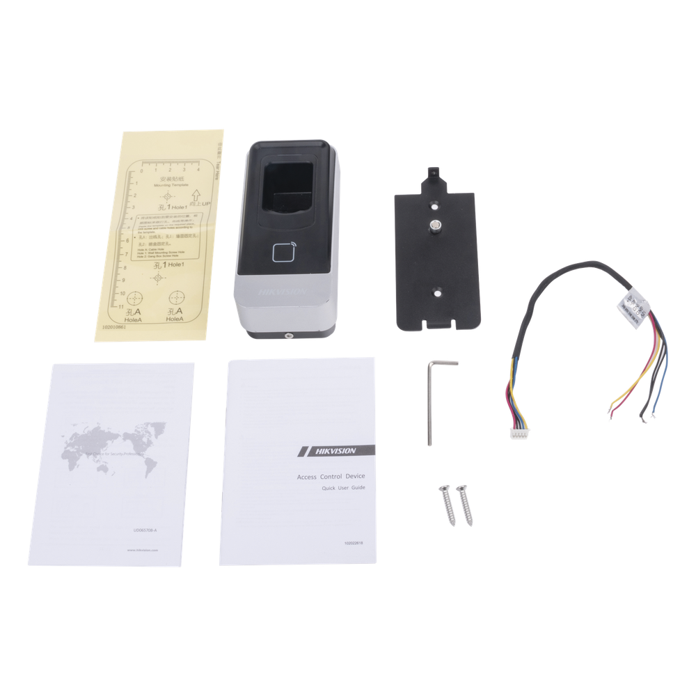 Control de Acceso Hikvision - Lector esclavo MIFARE IP65 - Huella Digital - Lector de Tarjetas de Mifare - RS-485 - DS-K