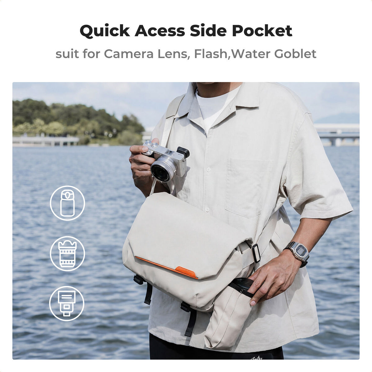 Sling K&F Concept Urban Wander 14 (Blanco, 10L) - puertos y conexiones