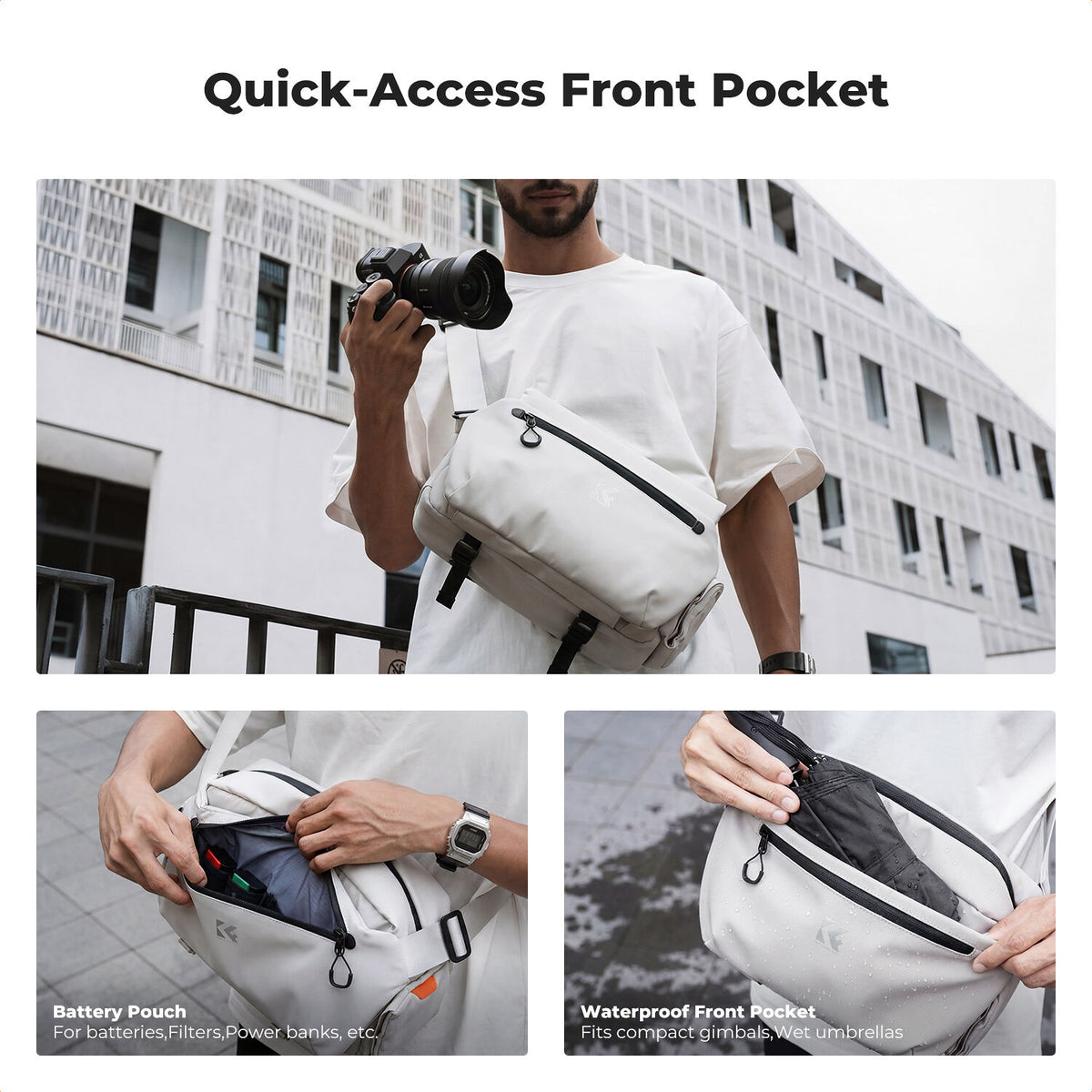 Sling K&F Concept Urban Wander 14 (Blanco, 10L) - detalle