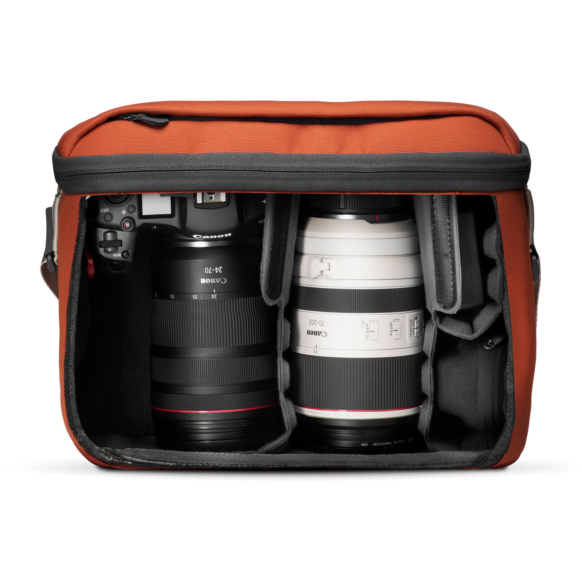 Sling Nomatic LUMA (Rust, 12L) - puertos y conexiones