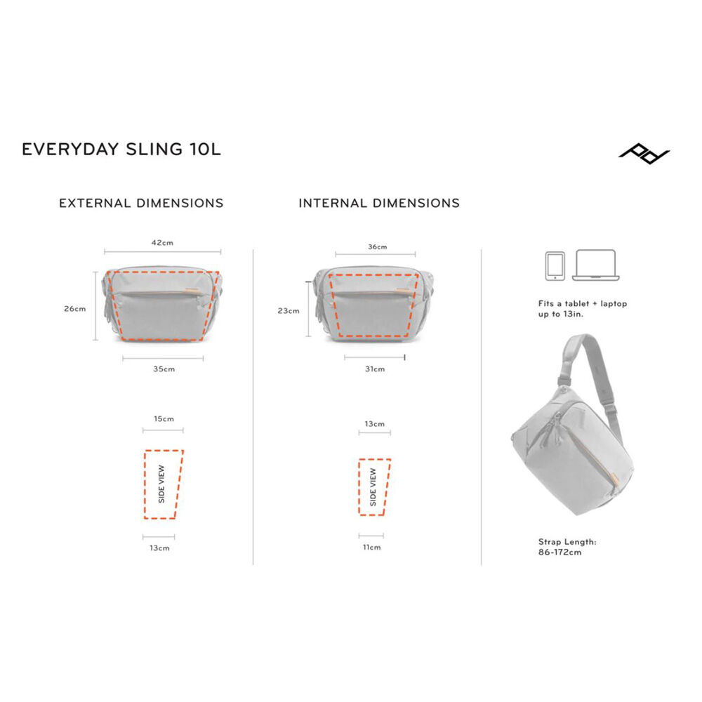 Sling Peak Design Everyday v3 (Ash, 10L) - contenido de la caja