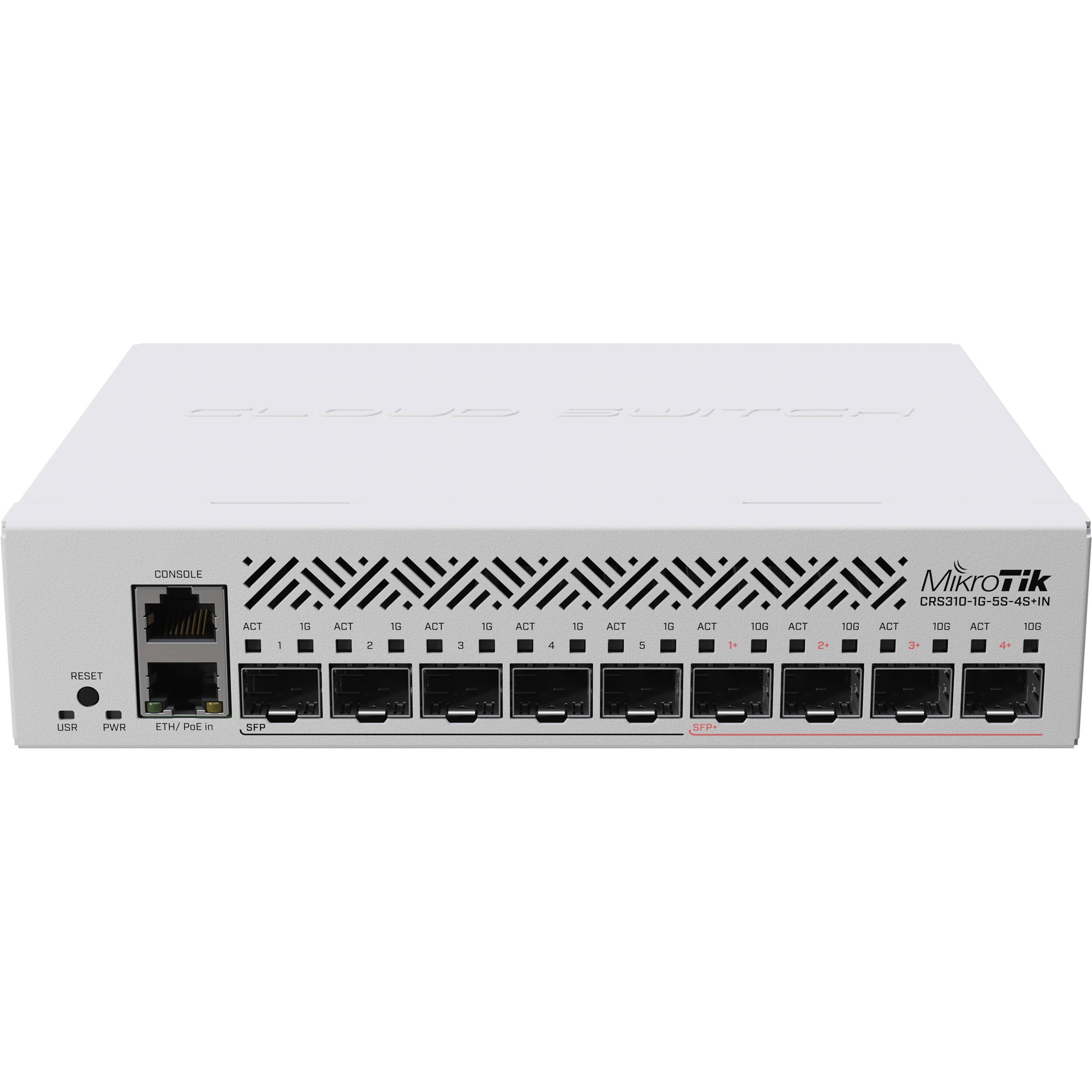 Switch de Red MikroTik CRS310-1G-5S-4S+IN 9-Port 1G SFP / 10G SFP+ Managed Network Switch - vista frontal
