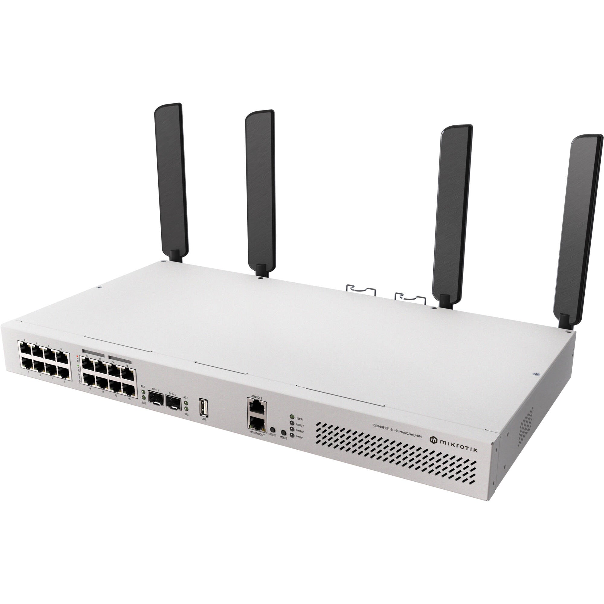 Switch de Red MikroTik CRS418-8P-8G-2S+5AXQ2AXQ-RM 16-Port PoE+ Compliant Wireless Gigabit Router Switch - vista trasera
