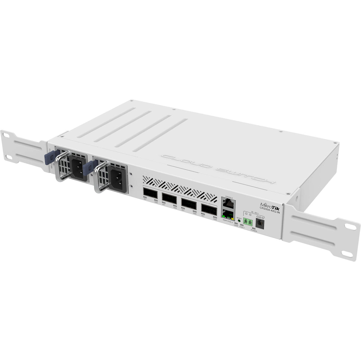 Switch de Red MikroTik CRS504-4XQ-IN 4-Port 100G QSFP28 Managed Network Switch - puertos y conexiones