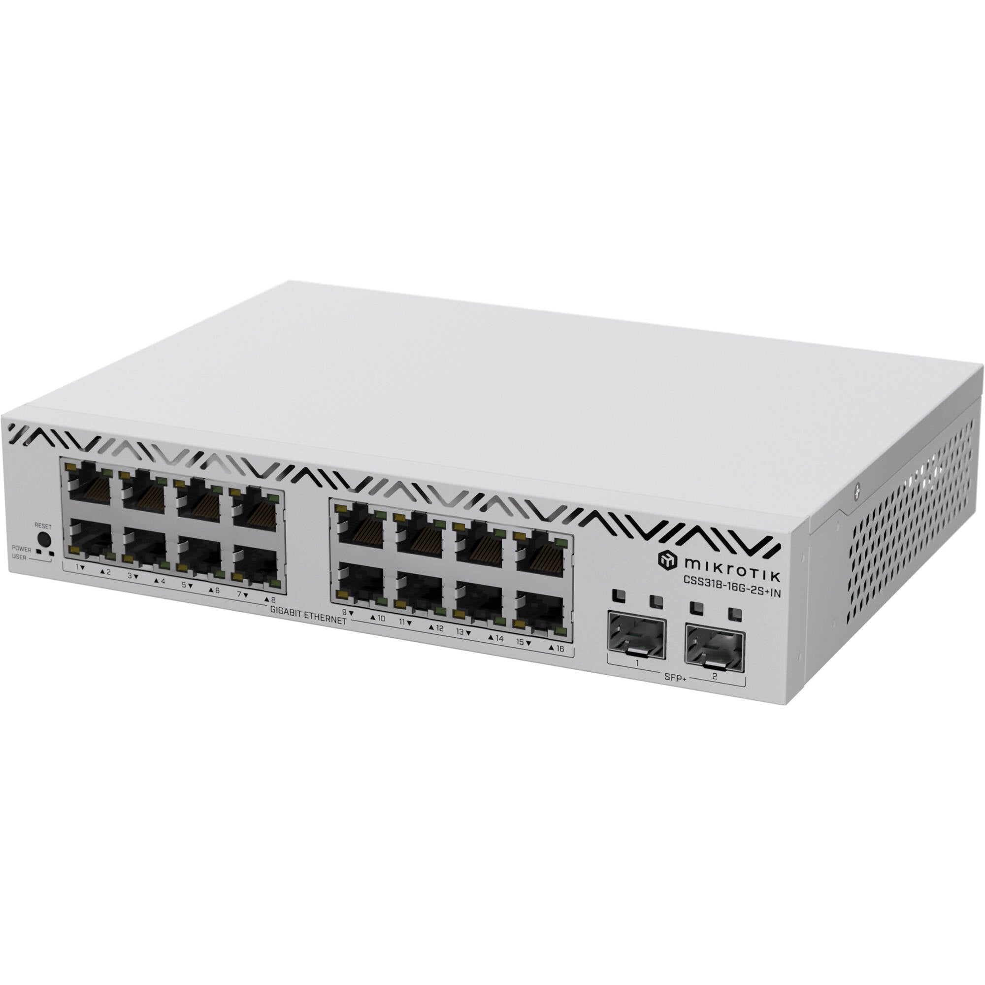 Switch de Red MikroTik CSS318-16G-2S+IN 16-Port Gigabit Managed Network Switch with SFP+ - vista frontal