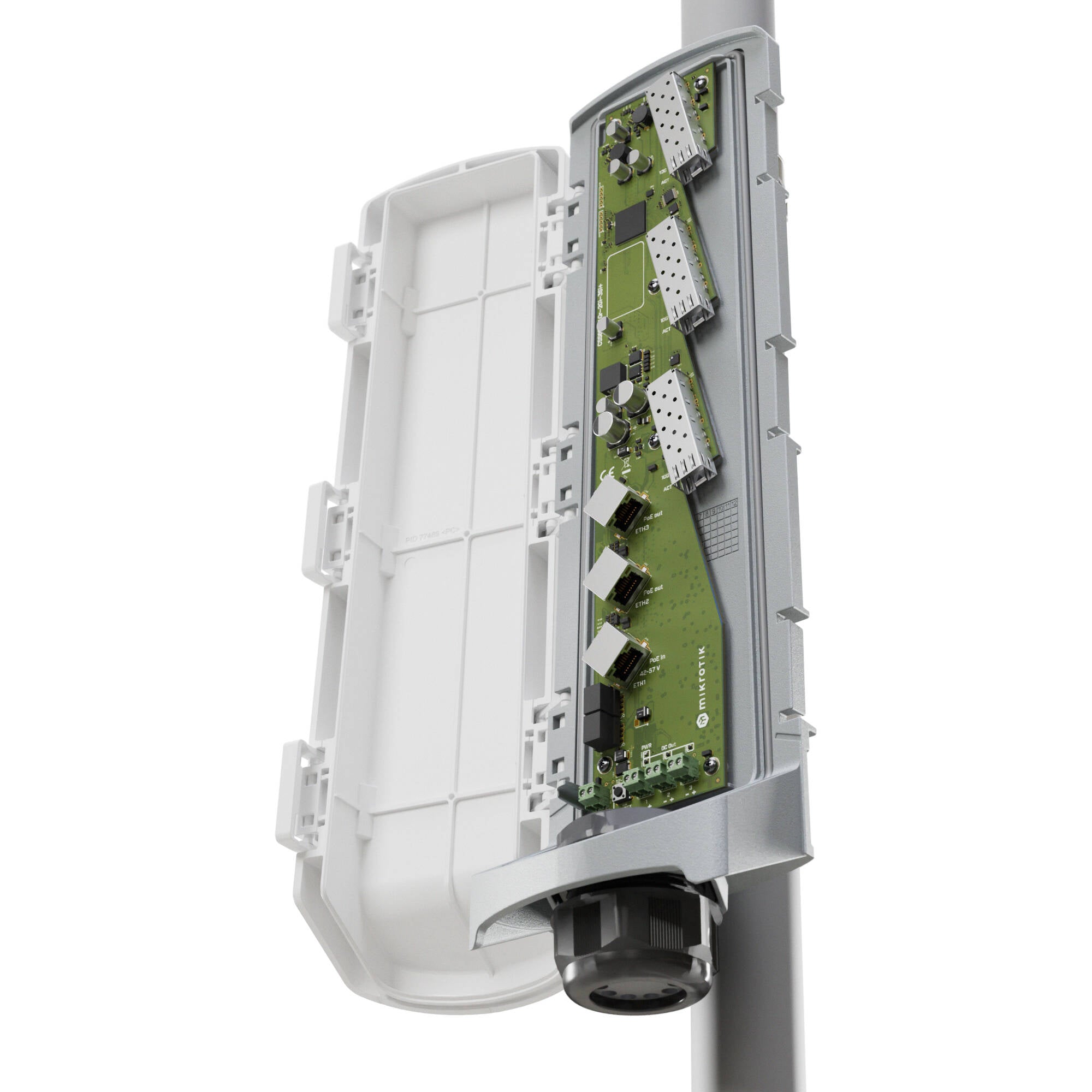 Switch de Red MikroTik GPERx6 PoE Compliant Outdoor Switch - vista trasera