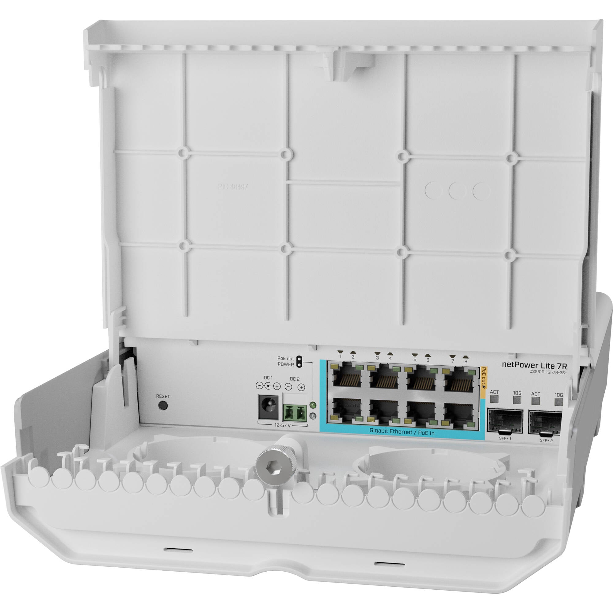 Switch de Red MikroTik netPower Lite 7R 8-Port Gigabit PoE Compliant Managed Outdoor Network Switch - vista frontal