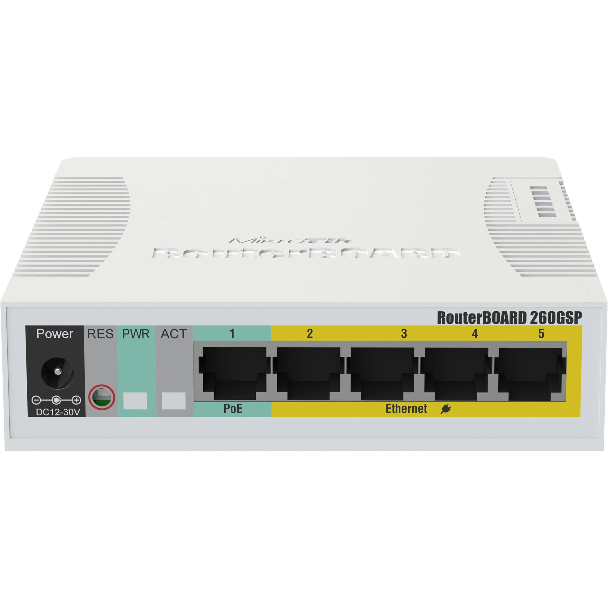 Switch de Red MikroTik RB260GSP 5-Port Gigabit Passive PoE Compliant Managed Network Switch - vista frontal